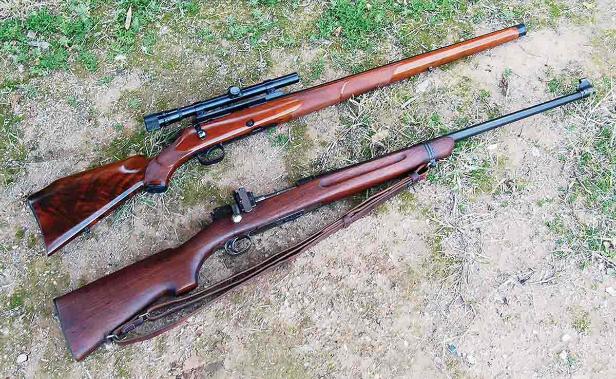 Custom sporters were made from Model 52C target rifles (top). The only other high-quality 22 rimfire sporter at the time was the Springfield Model 1922 (bottom).